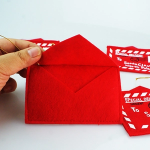 Red felt Christmas tree envelope ornament with To Santa Claus embroidery for gift cards
