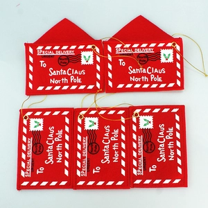 5-pack red felt Santa Claus envelope Christmas tree ornaments with gold hanging ropes