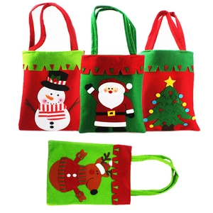 Christmas Cartoon Felt Handheld Gift Bag Santa Claus Snowman Reindeer Tree Motif Festive Holiday Candy Favor Packaging Bag