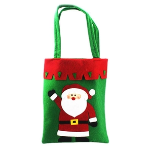 Christmas felt gift bag featuring a Santa Claus design with red and green festive colors
