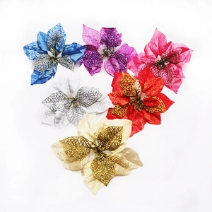 Fiori di stelle di Natale glitterati da 21cm in blu, viola e oro per l'albero di Natale