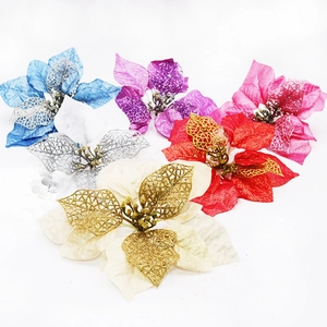 Fiori di poinsettia glitterati da 21cm in sei colori per decorazione dell'albero di Natale