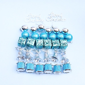 Detailed set of 32 blue and silver Christmas tree ornaments with baubles and bells