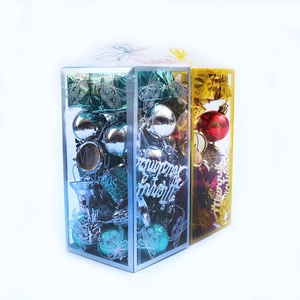 32pcs set of gold, red, and blue Christmas ball ornaments and mini gift boxes for tree decor