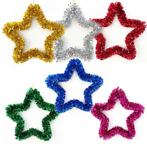 Christmas Star Tinsel Wreath Festive Hanging Decoration For Door Wall Party Home Ornament Sparkly Foil Star Shape Wreath