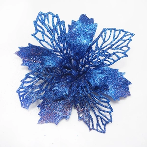Fleur de Noël bleue scintillante de 15 cm avec paillettes pour décoration de sapin