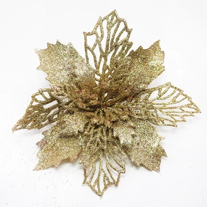 Fleur de poinsettia artificielle dorée de 15cm pour décoration de sapin de Noël