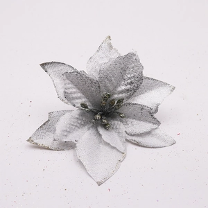 Detail van de zilveren glitter kerstster kunstbloem voor kerstboomdecoratie