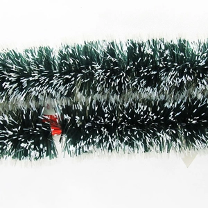 2-meter dark green tinsel garland with white tips for Christmas tree decoration