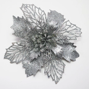 Glinsterende zilveren 14 cm kunstmatige kerstster bloem voor kerstboom decoratie