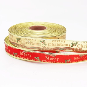 Merry Christmas Printed Satin Ribbon With Metallic Edge For Christmas Tree Decoration Gift Wrapping Holiday DIY Decor
