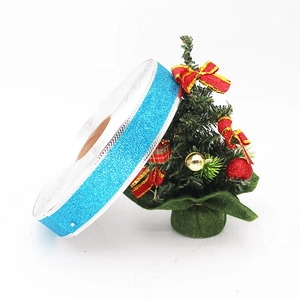 Blue glitter ribbon 3.8cm with silver edges for Christmas gift wrapping and decor
