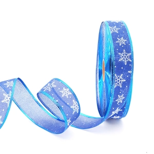 5cm Blue Christmas snowflake ribbon roll for festive wreath and holiday decor