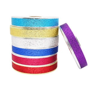 Glitter Christmas ribbon set with gold wire edges in seven vibrant festive colors