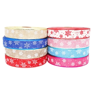 Set of 8 Christmas burlap ribbons with snowflake patterns for holiday DIY and gift wrapping