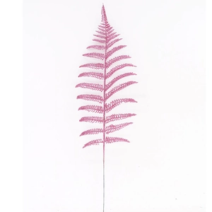 Macro detail of artificial pink glitter fern leaf for Christmas tree decoration and floral DIY