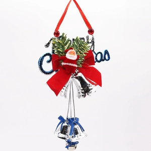 Campanella di Natale decorativa con fiocco rosso, Babbo Natale e scritta blu