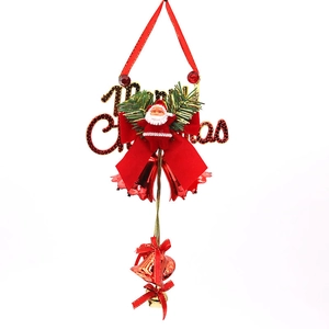 Campana natalizia da 25 cm con Babbo Natale e scritte di paillettes rosse su sfondo bianco