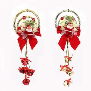Christmas Santa Claus Hanging Ornament Metal Ring Bells Velvet Bow For Holiday Christmas Tree Door Wall Decor Festive Decoration