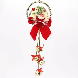 30cm Christmas wreath with Santa Claus doll, red velvet bow and golden bells décor