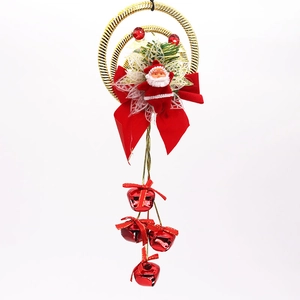 30cm Christmas ring pendant with Santa Claus, red bow and hanging festive metal bells