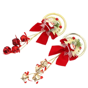 30cm Christmas wreath ornament with Santa doll, red velvet bow, and jingling metal bells