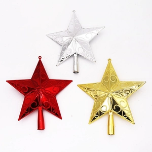 Detailed view of red, gold, and silver 14.5cm 3D star tree toppers with relief patterns