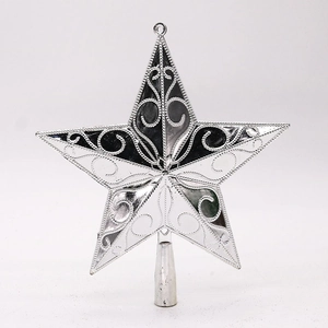 Silver 14.5cm Christmas tree star topper with filigree pattern and cone base