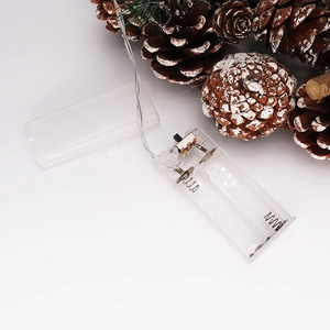 37cm white pine cone Christmas wreath with LED light battery box and switch detail