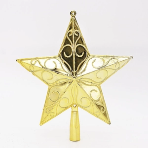 14.5cm golden Christmas tree topper star with intricate hollow spiral patterns and cone base
