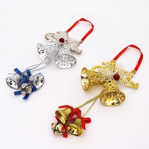 PVC Merry Christmas Bell Ornaments With Bow Ribbon Hollow Star Hanging Pendant Christmas Tree Festive Home Party Decoration