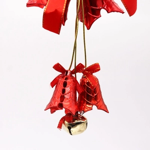 27cm Red Christmas bells with silk bow and gold accents on a white background