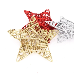 Étoiles scintillantes de 15cm en fil de fer rouge or et argent pour sapin de Noël