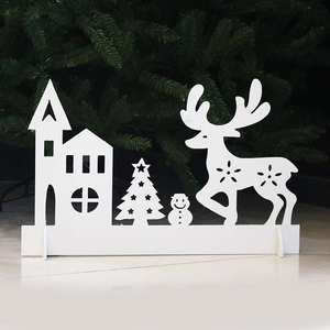 White Plastic Christmas Fence Silhouette Decoration Featuring Reindeer Snowman Tree House For Holiday Home Party Decor