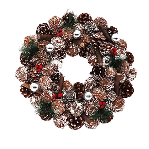37cm White Pinecone Christmas Wreath with LED Lights Red Berries and Door Decoration