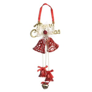 25cm Red hollow Christmas bell wreath with golden Merry Christmas text and silk bow