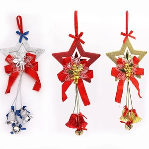 Handmade Christmas Star Angel Bell Ornament PVC Pentagram Xmas Tree Hanging Decoration Gold Silver Red Home Party Pendant