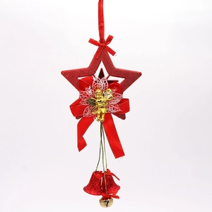34cm Red Christmas star ornament with gold angel and hanging bells for holiday tree decor