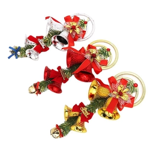 Christmas bell ornaments set with gold red silver bells pine needles and silk bows