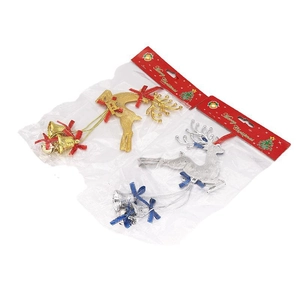26cm Christmas tree pendants with reindeer shapes and bells in gold and silver glitter finish