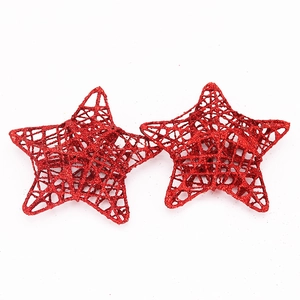 Set of two red glitter hollow wire star ornaments for Christmas tree festive decoration