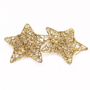 Pair of 8.5cm gold glitter wire star ornaments for Christmas tree festive decoration