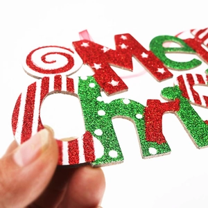 Sparkly Merry Christmas letter sign with red and green glitter for tree decoration