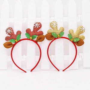 Glitter Christmas Reindeer Antler Headband With Gold Bells Red Fabric Hair Hoop For Holiday Party Festive Costume Decor