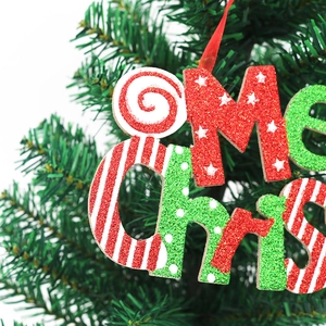 Merry Christmas glitter letter signs in red green and white for festive tree decoration