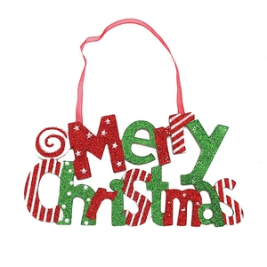 Merry Christmas Wood Hanging Sign Glitter Red Green Letter Plaque Christmas Tree Ornament Wall Door Festive Decor Supplies