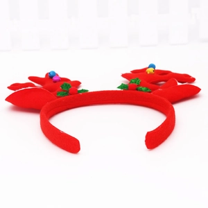 Red Christmas reindeer antler headband with colorful bells and holly berry details