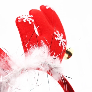Serre-tête bois de renne de Noël avec flocons rouges, fourrure blanche et grelot doré