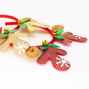 Christmas reindeer antler headband with gold glitter, red plaid, and small metal bells