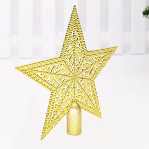 15cm gold hollow-out Christmas tree topper star with elegant swirl patterns and glitter